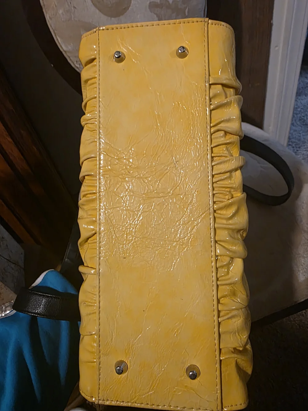 Miche Yellow Gathered Leather Shoulder Bag with Black Strap